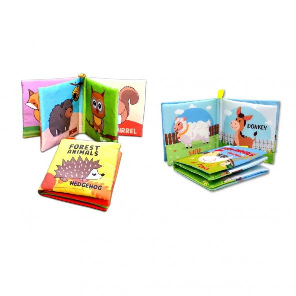 2 Kitapİngilizce Orman Hayvanları ve Çiftlik Hayvanları Kumaş Sessiz Kitap E127 E119 - Bez Kitap - 3