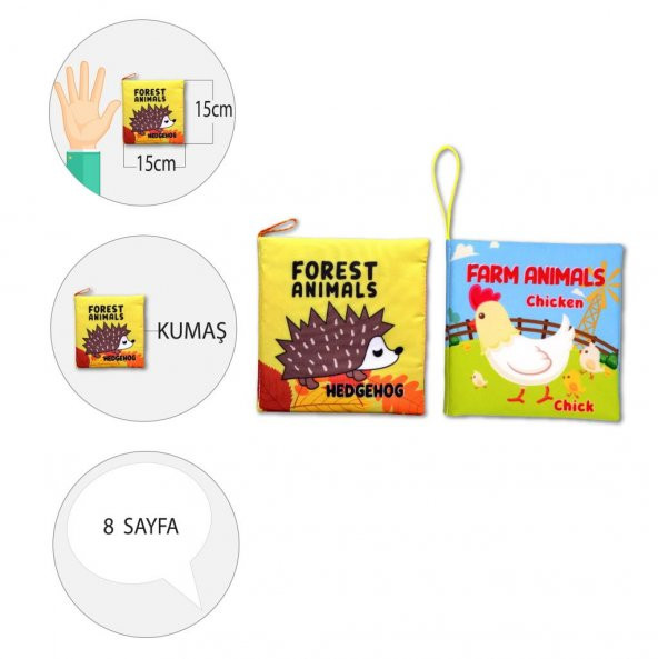 2 Kitapİngilizce Orman Hayvanları ve Çiftlik Hayvanları Kumaş Sessiz Kitap E127 E119 - Bez Kitap - 4