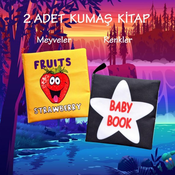 2 Kitapİngilizce Meyveler ve Siyah - Beyaz Bebek Kumaş Sessiz Kitap E126 E136 - Bez Kitap - 2