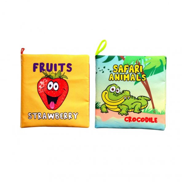2 Kitapİngilizce Meyveler ve Safari Hayvanları Kumaş Sessiz Kitap E126 E130 - Bez Kitap ürün görseli 1