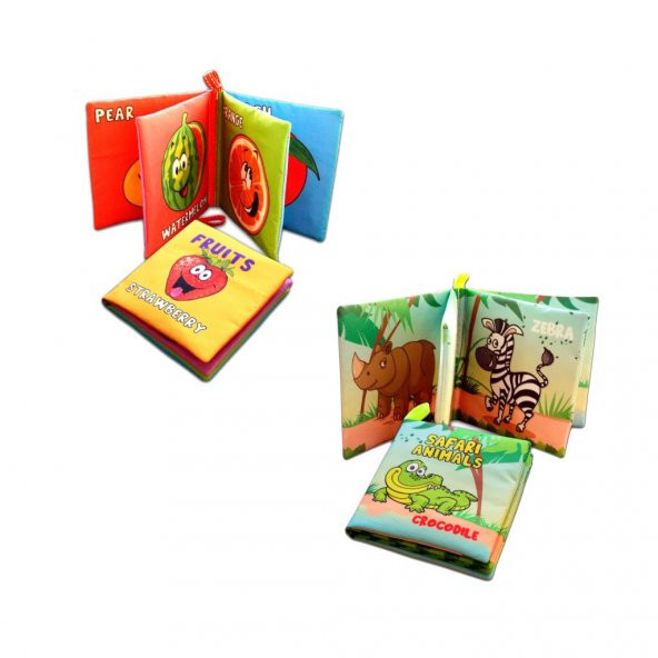 2 Kitapİngilizce Meyveler ve Safari Hayvanları Kumaş Sessiz Kitap E126 E130 - Bez Kitap - Resim 3