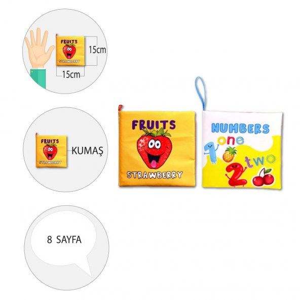 2 Kitapİngilizce Meyveler ve Rakamlar Kumaş Sessiz Kitap E126 E128 - Bez Kitap - 4