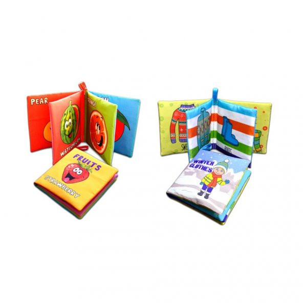 2 Kitapİngilizce Meyveler ve Kışlık Giysiler Kumaş Sessiz Kitap E126 E124 - Bez Kitap - Resim 3