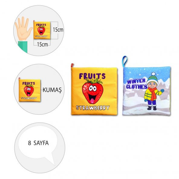 2 Kitapİngilizce Meyveler ve Kışlık Giysiler Kumaş Sessiz Kitap E126 E124 - Bez Kitap - Resim 4