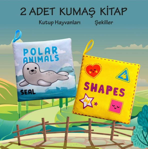 2 Kitapİngilizce Kutup Hayvanları ve Şekiller Kumaş Sessiz Kitap E125 E131 - Bez Kitap - Resim 2