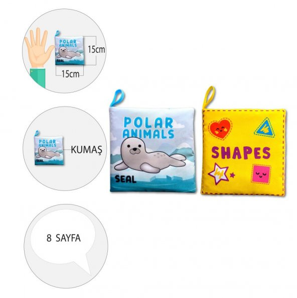 2 Kitapİngilizce Kutup Hayvanları ve Şekiller Kumaş Sessiz Kitap E125 E131 - Bez Kitap - Resim 4