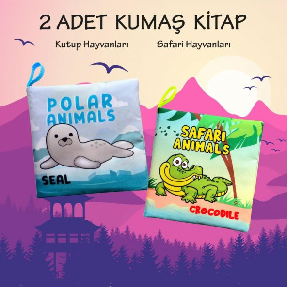 2 Kitapİngilizce Kutup Hayvanları ve Safari Hayvanları Kumaş Sessiz Kitap E125 E130 - Bez Kitap - Resim 2