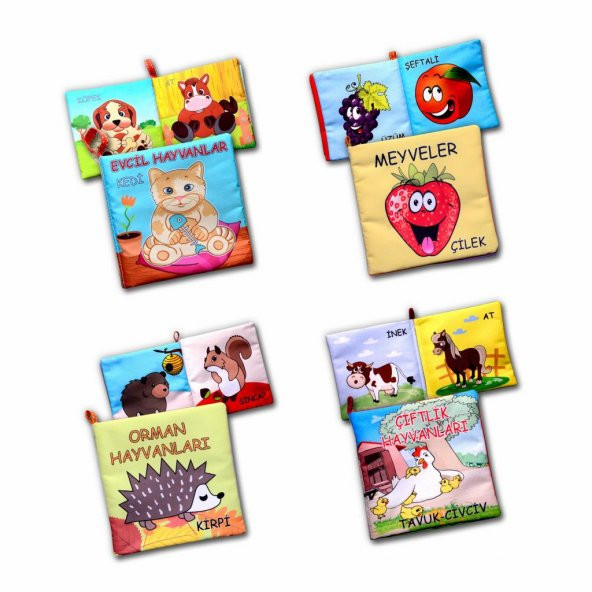 4 Kitap  Meyveler , Çiftlik , Orman ve Evcil Hayvanlar Kumaş Sessiz Kitap T055 T049 T058 T110 - Bez Kitap - 3