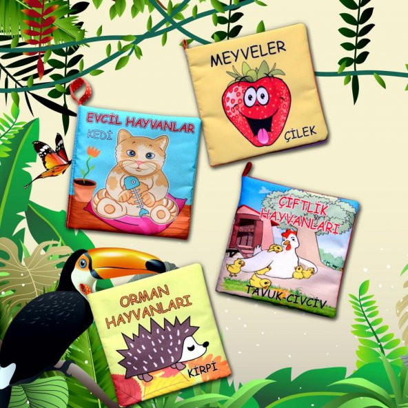4 Kitap  Meyveler , Çiftlik , Orman ve Evcil Hayvanlar Kumaş Sessiz Kitap T055 T049 T058 T110 - Bez Kitap - 5