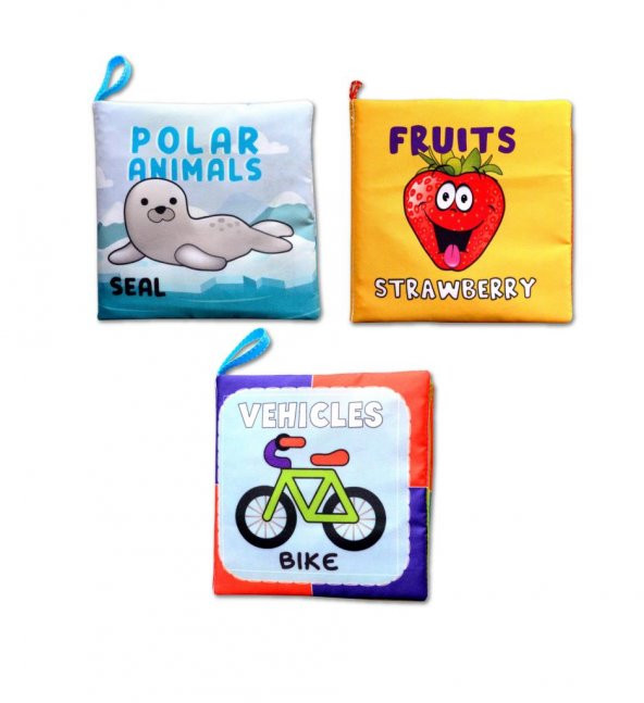 3 Kitapİngilizce Kutup Hayvanları , Taşıtlar ve Meyveler Kumaş Sessiz Kitap E125 E126 E132 - Bez Kitap ürün görseli 1