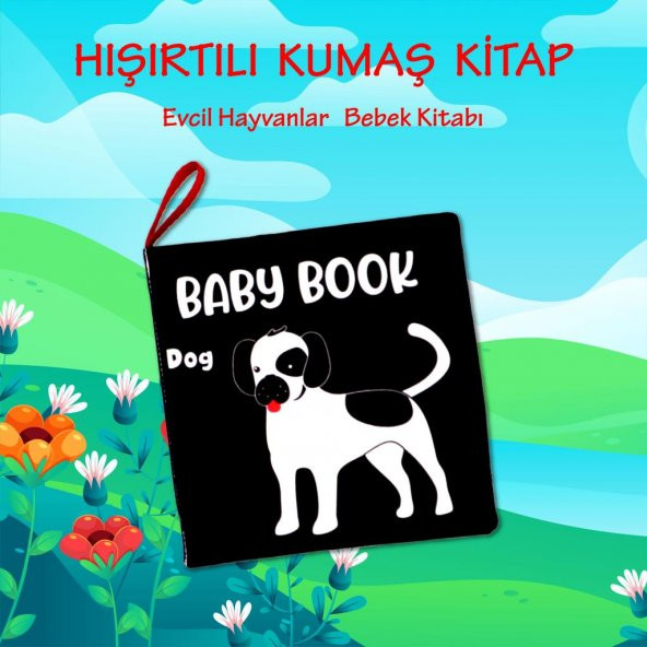 İngilizce Siyah Beyaz Evcil Hayvanlar Kumaş Sessiz Kitap E496 - Bez Kitap - Resim 2