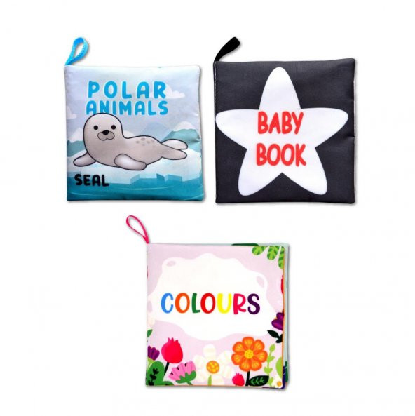 3 Kitapİngilizce Kutup Hayvanları , Renkler ve Siyah Beyaz Bebek Kumaş Sessiz Kitap E125 E129 E136 - Bez Kitap ürün görseli