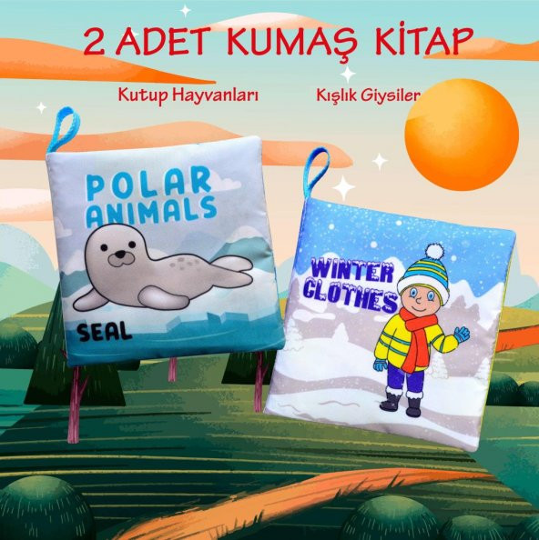 2 Kitapİngilizce Kutup Hayvanları ve Kışlık Giysiler Kumaş Sessiz Kitap E125 E124 - Bez Kitap - 2