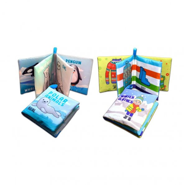 2 Kitapİngilizce Kutup Hayvanları ve Kışlık Giysiler Kumaş Sessiz Kitap E125 E124 - Bez Kitap - 3