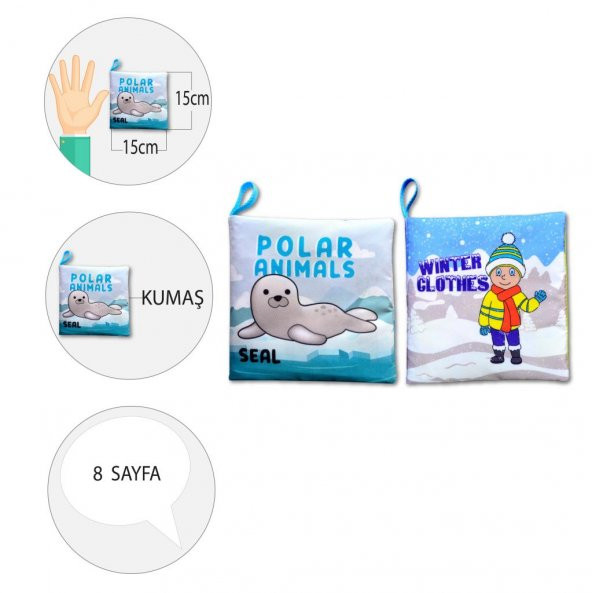 2 Kitapİngilizce Kutup Hayvanları ve Kışlık Giysiler Kumaş Sessiz Kitap E125 E124 - Bez Kitap - 4