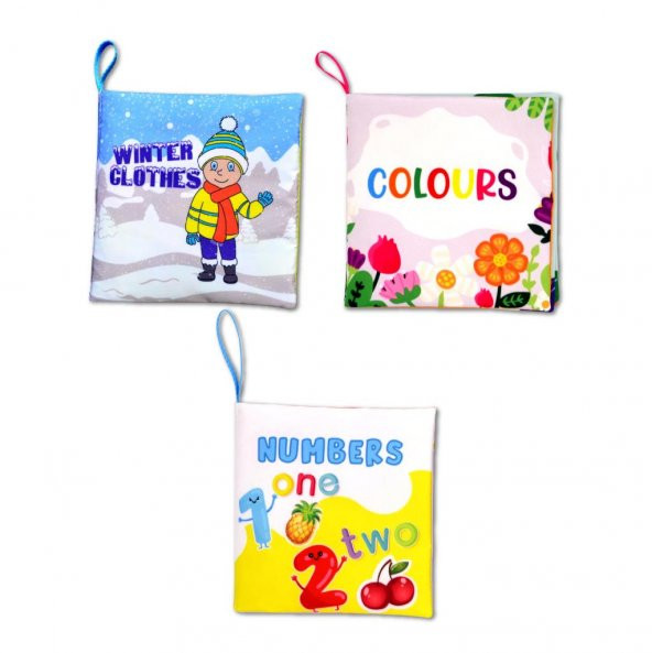 3 Kitapİngilizce Kışlık Giysiler , Renkler ve Rakamlar Kumaş Sessiz Kitap E124 E129 E128 - Bez Kitap ürün görseli 1