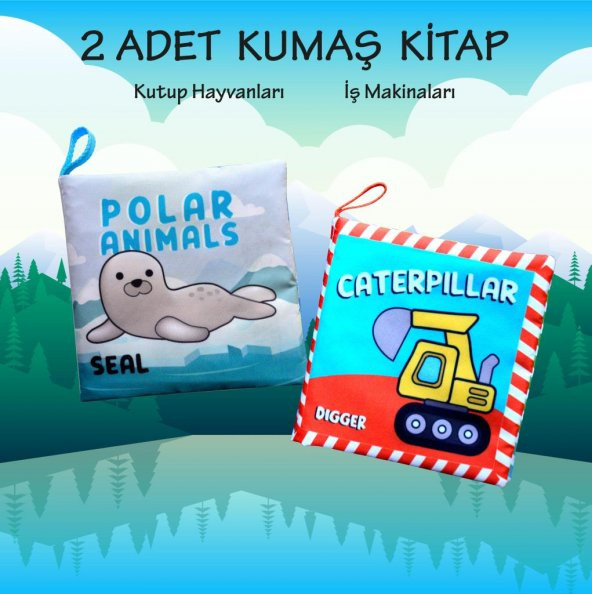 2 Kitapİngilizce Kutup Hayvanları ve İş Makinaları Kumaş Sessiz Kitap E125 E118 - Bez Kitap - Resim 2