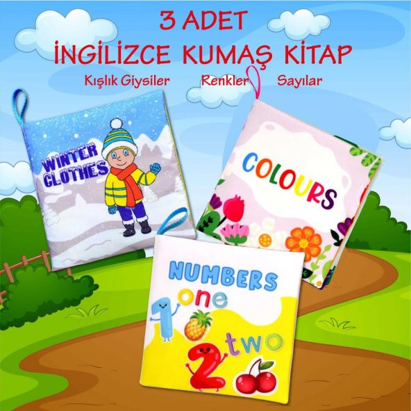 3 Kitapİngilizce Kışlık Giysiler , Renkler ve Rakamlar Kumaş Sessiz Kitap E124 E129 E128  - Bez Kitap - 2