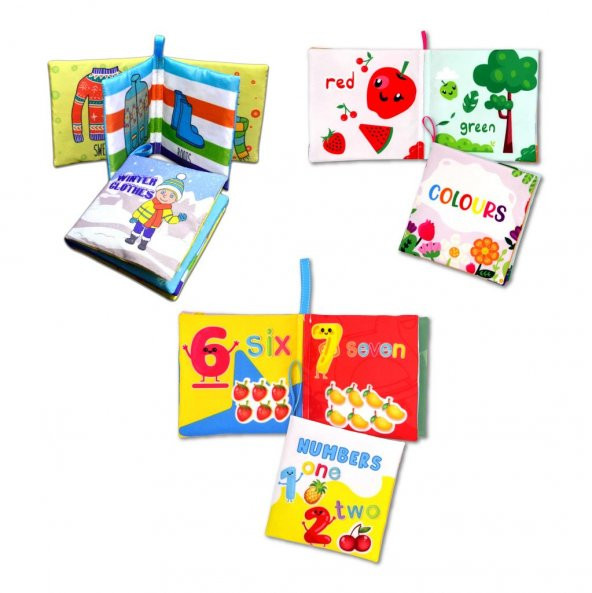 3 Kitapİngilizce Kışlık Giysiler , Renkler ve Rakamlar Kumaş Sessiz Kitap E124 E129 E128  - Bez Kitap - 3