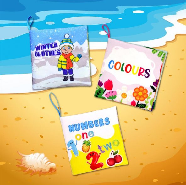 3 Kitapİngilizce Kışlık Giysiler , Renkler ve Rakamlar Kumaş Sessiz Kitap E124 E129 E128  - Bez Kitap - 5