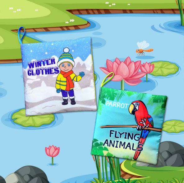 2 Kitapİngilizce Kışlık Giysiler ve Uçan Hayvanlar Kumaş Sessiz Kitap E124 E133 - Bez Kitap - Resim 5