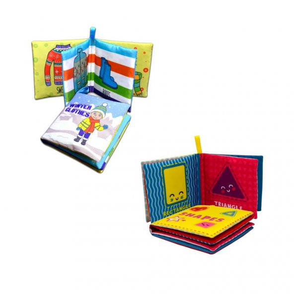 2 Kitapİngilizce Kışlık Giysiler ve Şekiller Kumaş Sessiz Kitap E124 E131 - Bez Kitap - Resim 3