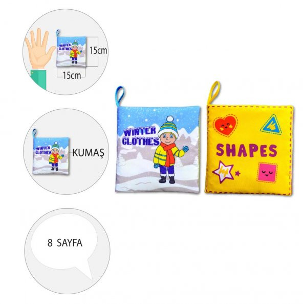 2 Kitapİngilizce Kışlık Giysiler ve Şekiller Kumaş Sessiz Kitap E124 E131 - Bez Kitap - Resim 4