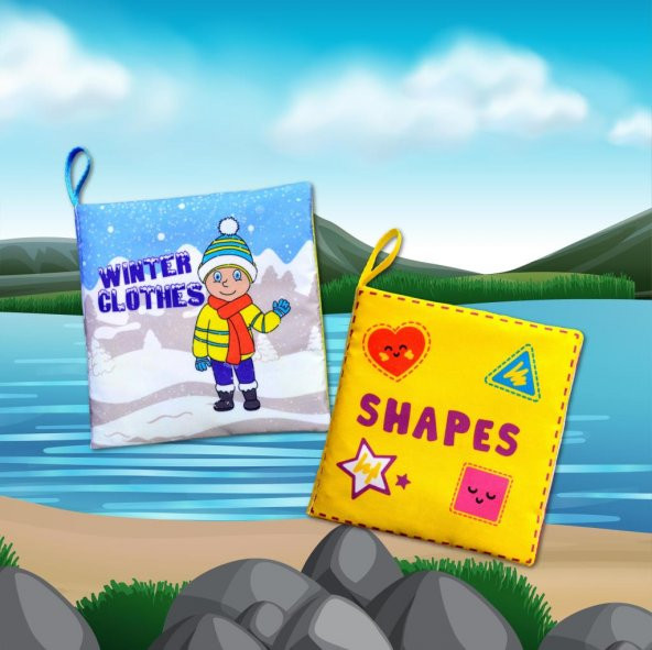 2 Kitapİngilizce Kışlık Giysiler ve Şekiller Kumaş Sessiz Kitap E124 E131 - Bez Kitap - Resim 5