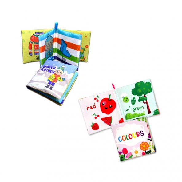 2 Kitapİngilizce Kışlık Giysiler ve Renkler Kumaş Sessiz Kitap E124 E129 - Bez Kitap - Resim 3