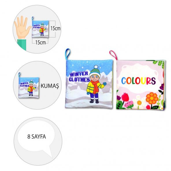 2 Kitapİngilizce Kışlık Giysiler ve Renkler Kumaş Sessiz Kitap E124 E129 - Bez Kitap - Resim 4