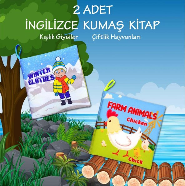 2 Kitapİngilizce Kışlık Giysiler ve Çiftlik Hayvanları Kumaş Sessiz Kitap E124 E119 - Bez Kitap - Resim 2