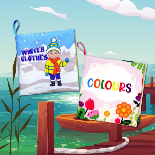 2 Kitapİngilizce Kışlık Giysiler ve Renkler Kumaş Sessiz Kitap E124 E129 - Bez Kitap - Resim 5