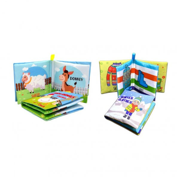 2 Kitapİngilizce Kışlık Giysiler ve Çiftlik Hayvanları Kumaş Sessiz Kitap E124 E119 - Bez Kitap - Resim 3