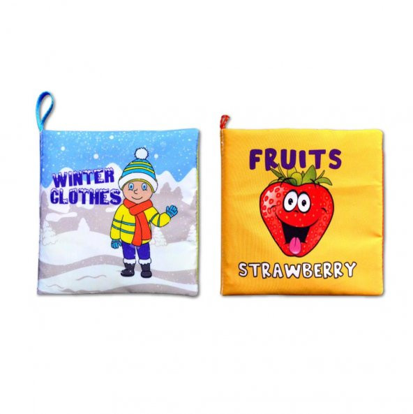 2 Kitapİngilizce Kışlık Giysiler ve Meyveler Kumaş Sessiz Kitap E124 E126 - Bez Kitap ürün görseli 1