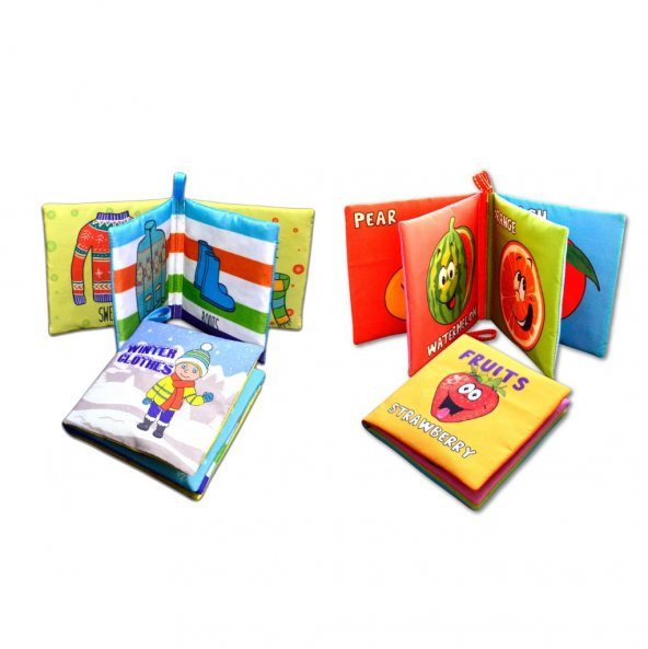 2 Kitapİngilizce Kışlık Giysiler ve Meyveler Kumaş Sessiz Kitap E124 E126 - Bez Kitap - Resim 3