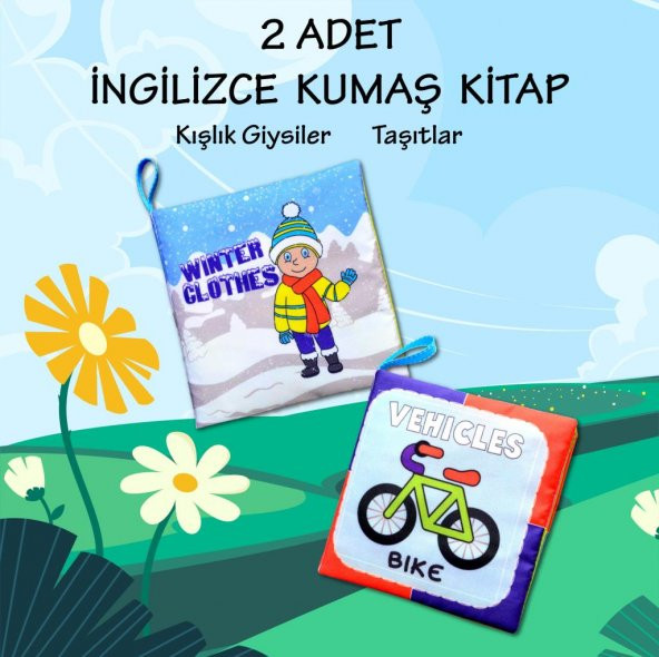 2 Kitapİngilizce Kışlık Giysiler ve Taşıtlar Kumaş Sessiz Kitap E132 E124 - Bez Kitap - 2
