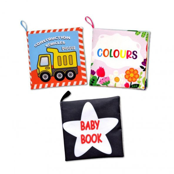 3 Kitapİngilizce Renkler , İş Makinaları ve Siyah Beyaz Bebek Kumaş Sessiz Kitap E118 E129 E136 - Bez Kitap