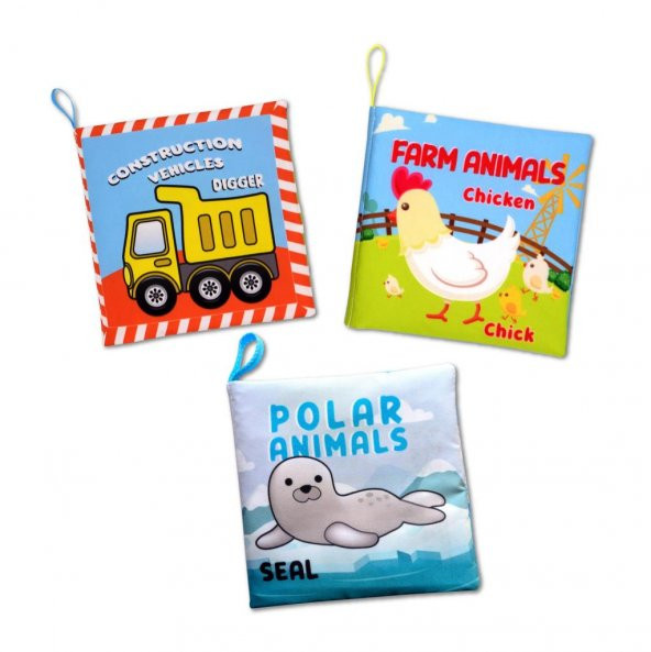 3 Kitapİngilizce İş Makinaları , Çiftlik ve Kutup Hayvanları Kumaş Sessiz Kitap E118 E119 E125 - Bez Kitap ürün görseli