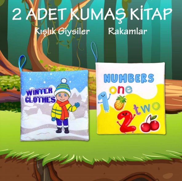 2 Kitapİngilizce Kışlık Giysiler ve Rakamlar Kumaş Sessiz Kitap E124 E128 - Bez Kitap - 2