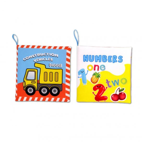 2 Kitapİngilizce İş Makinaları ve Rakamlar Kumaş Sessiz Kitap E118 E128 - Bez Kitap