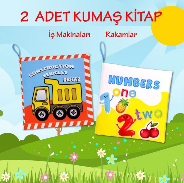2 Kitapİngilizce İş Makinaları ve Rakamlar Kumaş Sessiz Kitap E118 E128 - Bez Kitap - 2