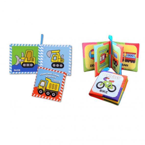 2 Kitapİngilizce İş Makinaları ve Taşıtlar Kumaş Sessiz Kitap E118 E132 - Bez Kitap - Resim 3