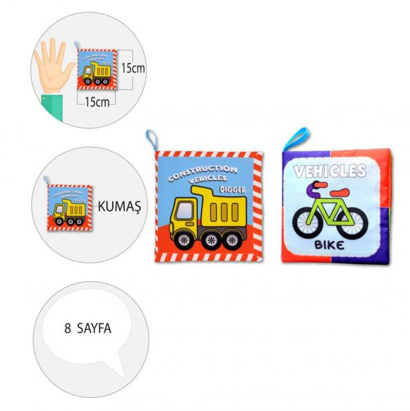 2 Kitapİngilizce İş Makinaları ve Taşıtlar Kumaş Sessiz Kitap E118 E132 - Bez Kitap - Resim 4