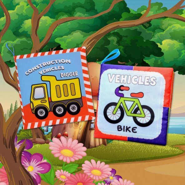 2 Kitapİngilizce İş Makinaları ve Taşıtlar Kumaş Sessiz Kitap E118 E132 - Bez Kitap - Resim 5