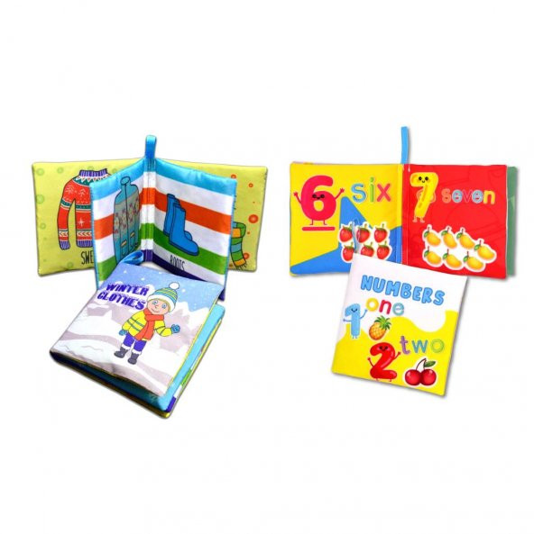 2 Kitapİngilizce Kışlık Giysiler ve Rakamlar Kumaş Sessiz Kitap E124 E128 - Bez Kitap - 3