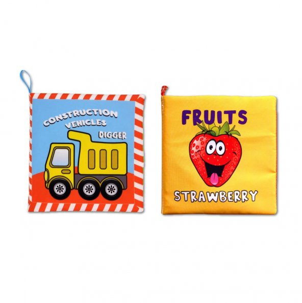 2 Kitapİngilizce İş Makinaları ve Meyveler Kumaş Sessiz Kitap E118 E126 - Bez Kitap ürün görseli 1