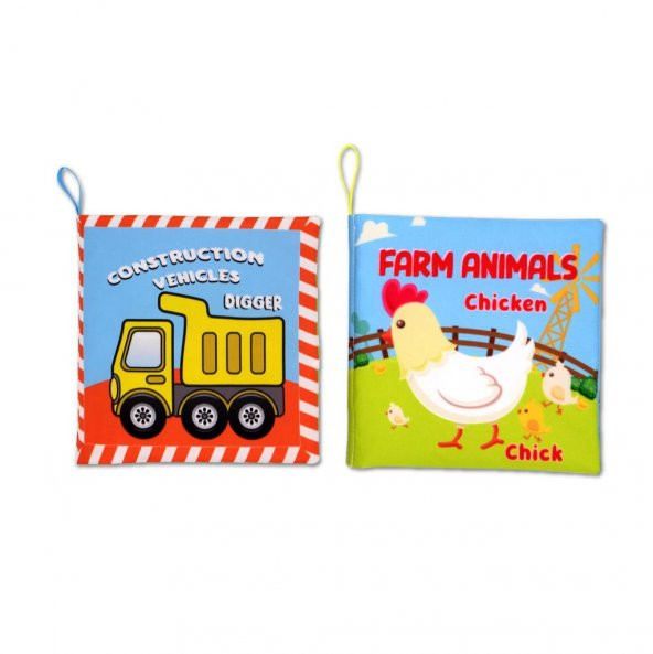 2 Kitapİngilizce İş Makinaları ve Çiftlik Hayvanları Kumaş Sessiz Kitap E118 E119 - Bez Kitap