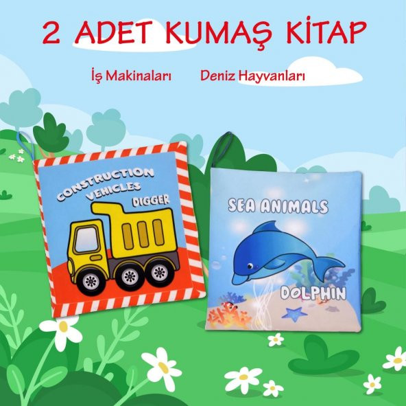 2 Kitapİngilizce İş Makinaları ve Deniz Canlıları Kumaş Sessiz Kitap E118 E122 - Bez Kitap - 2
