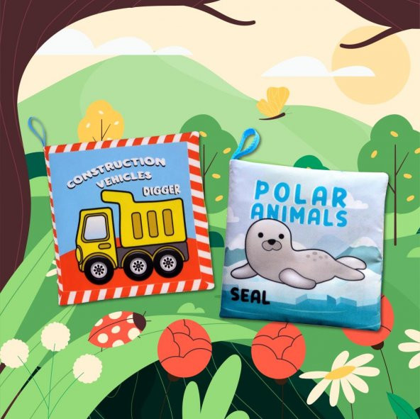 2 Kitapİngilizce İş Makinaları ve Kutup Hayvanları Kumaş Sessiz Kitap E118 E125 - Bez Kitap - Resim 5