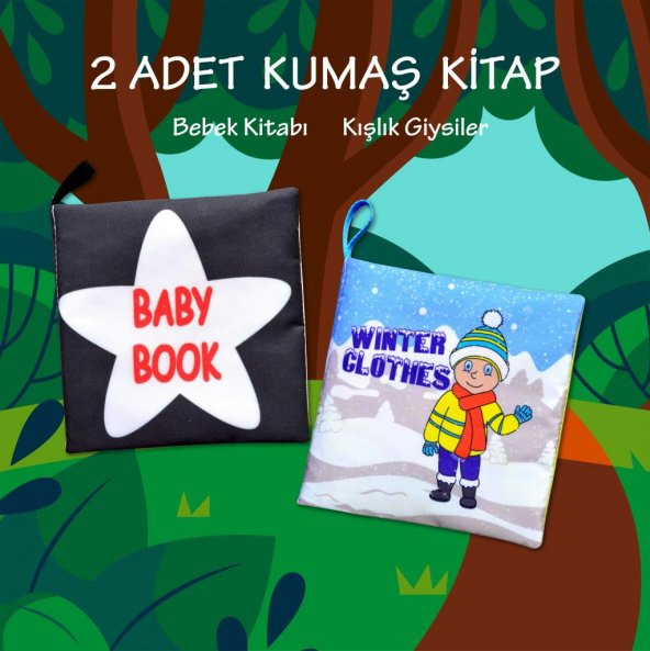 2 Kitapİngilizce Siyah-Beyaz Bebek ve Kışlık Giysiler Kumaş Sessiz Kitap E136 E124 - Bez Kitap - 2